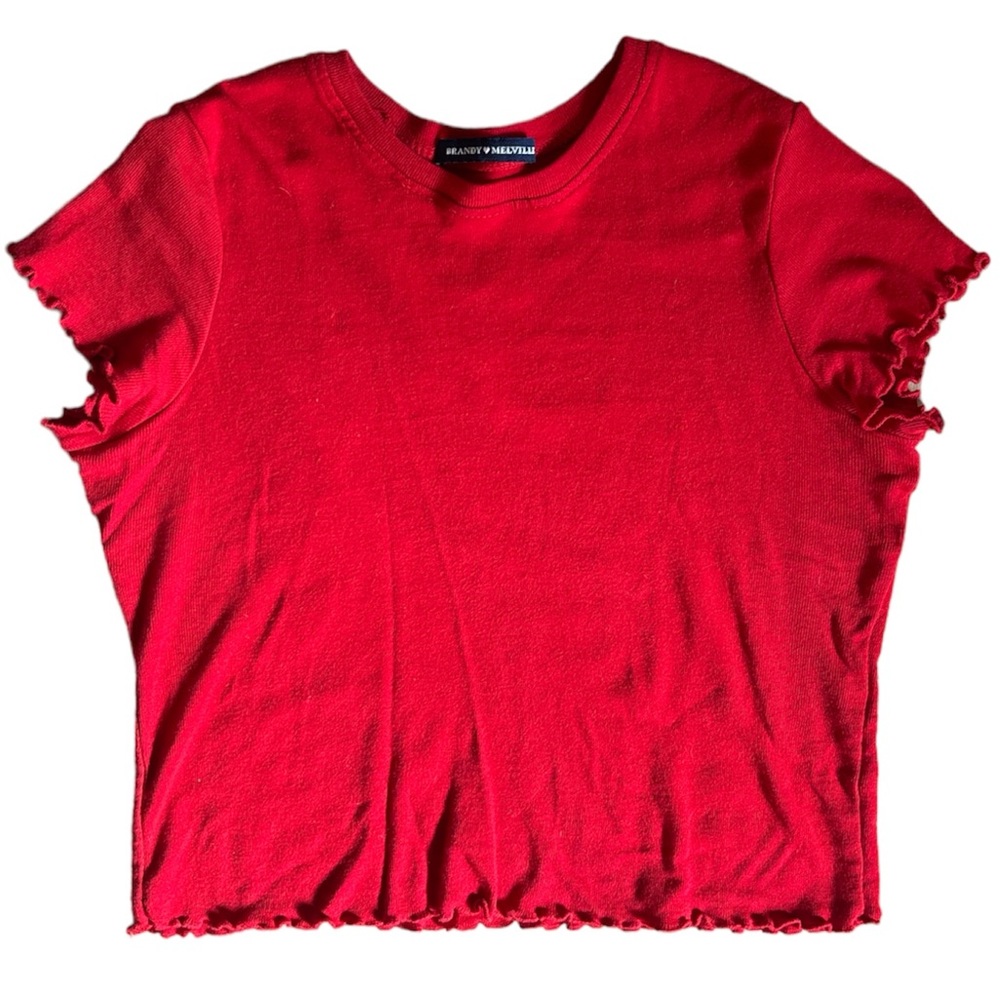 Brandy Meville Cropped Red Tee with Lettuce Hem
